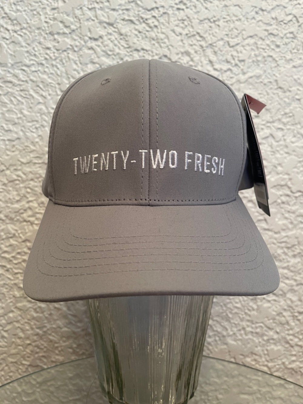 ⭐️NWT 22FRESH Gray w White Embroidered Logos Velcro Closure Sporty Baseball Cap
